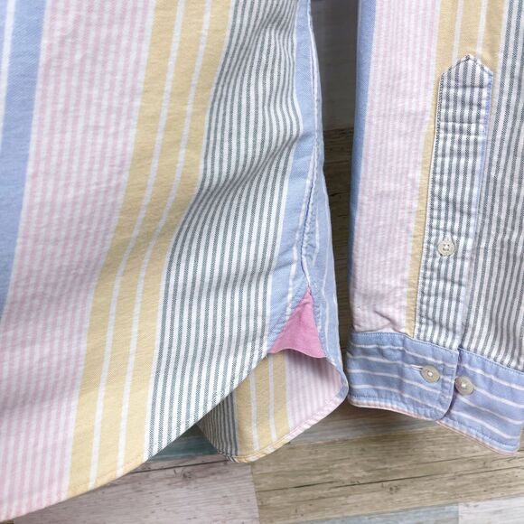 Brooks Brothers Red Fleece Pastel Striped Oxford Shirt Blue Pink Vintage Mens XL - Picture 6 of 8